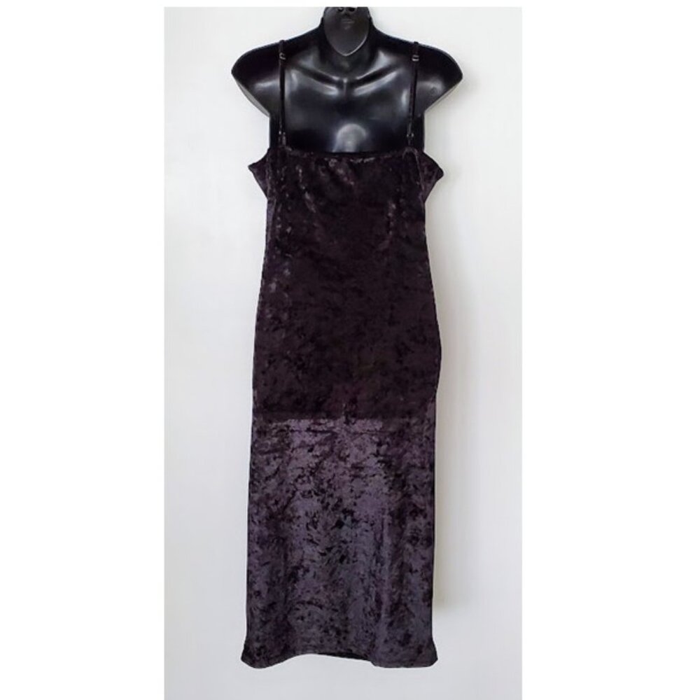 Bawdy Velvet Midi Dress Size L Black Slip Dress Cocktail Evening Party Lined - Picture 2 of 10
